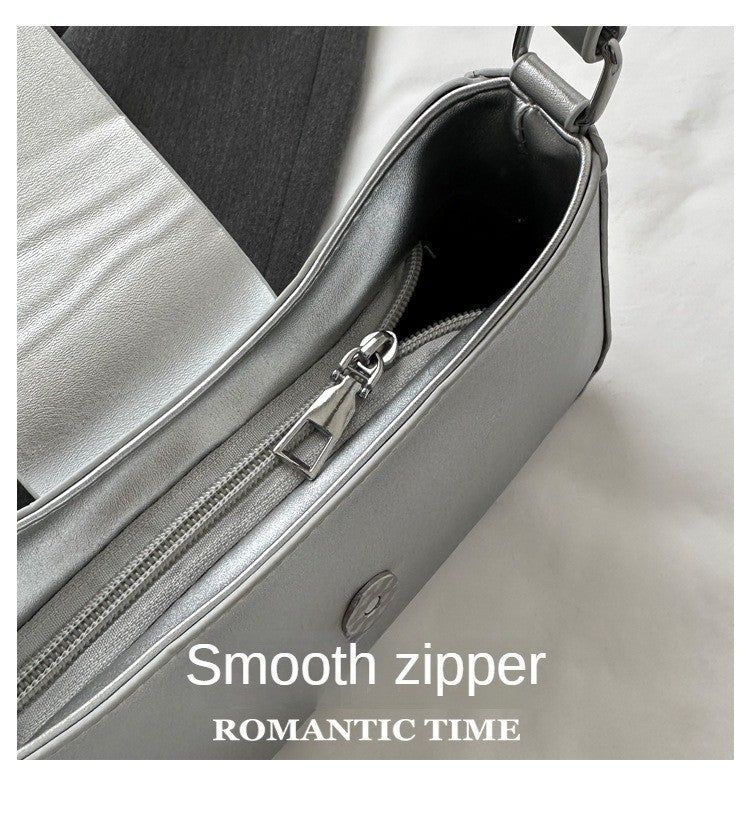 Silver Shoulder Bags for Women 2024 Classic Y2K Small Purse Glossy PU Leather Luxury Brand Female Underarm Handbags Daily Bag