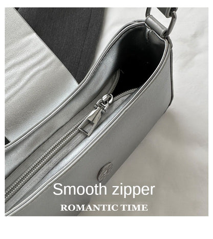 Silver Shoulder Bags for Women 2024 Classic Y2K Small Purse Glossy PU Leather Luxury Brand Female Underarm Handbags Daily Bag