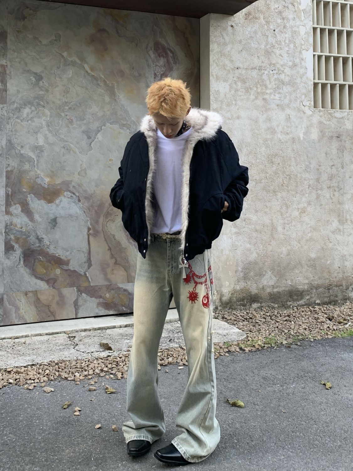 American Retro Woolen Collar Hooded Cotton Jacket Winter Thick Plush Top Men Street Hip-Hop Gothic Harajuku Oversize Jacket Coat