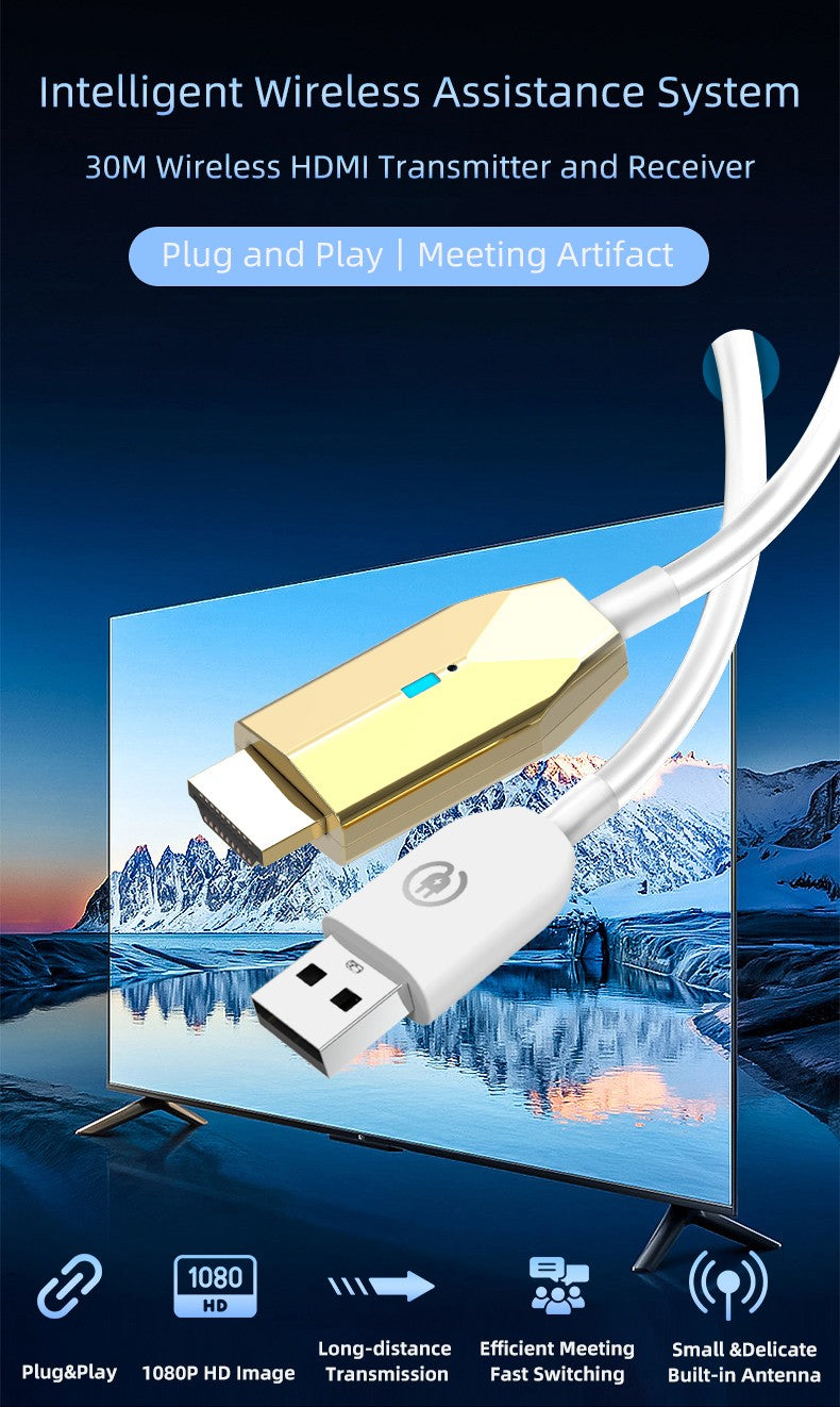 Transmissor Receptor de Vídeo sem Fio 30m Extensor HDMI Cabo Adaptador Espelhamento de Tela para Câmera PC para TV