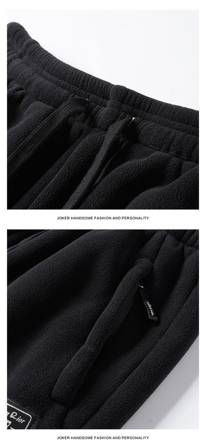 IPPOLICH Mens Winter Casual Pants Outdoor Plush Velvet Thickened Cold-proof Pure Cotton Casual Pants Men Windproof Warm Trousers