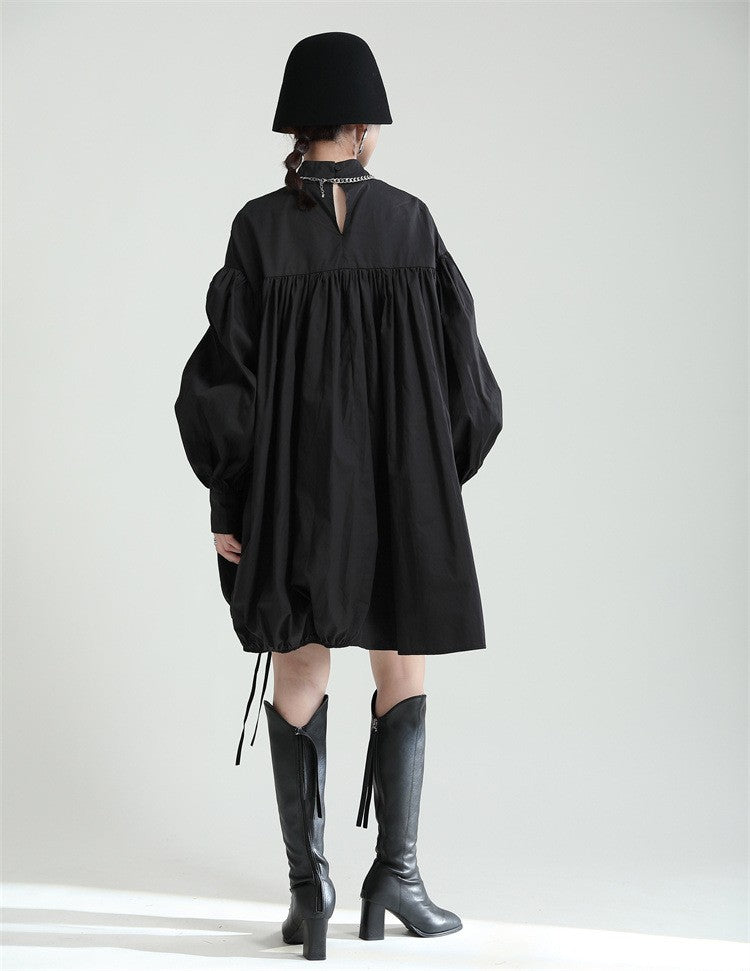 2025 Women Irregular Drawstring Big Size White Blouse New Stand Collar Long Sleeve Shirt Fashion Tide Spring Autumn