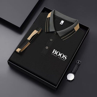 Men'S New Embroidered Short Sleeved Striped Grid Polo Shirt, Business Casual Fashionable Breathable Clothing, Youthful Fashion,