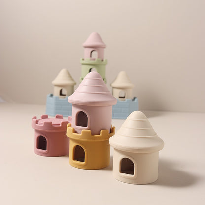 Conjunto de Brinquedos de Mordedor para Bebês com 8 Peças - Conjunto de Blocos de Construção de Castelo em Silicone, Acalma Gengivas Doloridas, Empilhador Sensorial Mastigável Livre de BPA