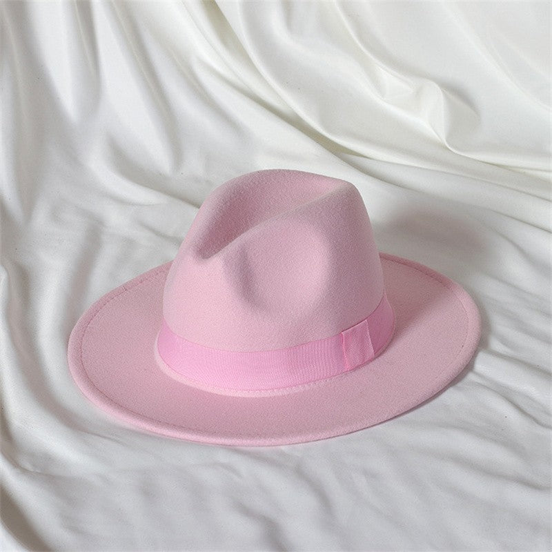 Men's fedora hat Men's and women's universal solid color fedora hat Women's 21 color wide brim jazz hat Autumn and winter Britis