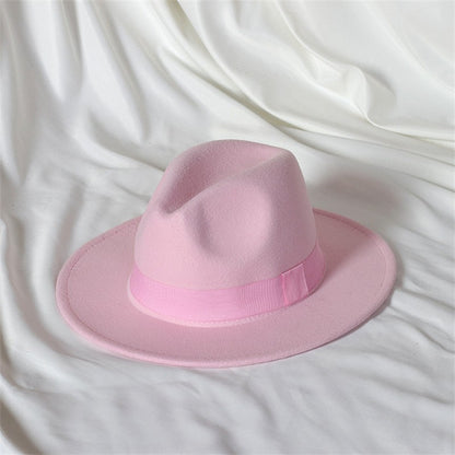 Men's fedora hat Men's and women's universal solid color fedora hat Women's 21 color wide brim jazz hat Autumn and winter Britis