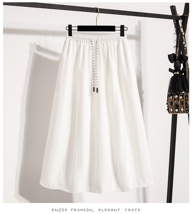 Korean Style Casual Versatile Long Skirt Plus Size Skirts Women 2025 Autumn New Fashionable High Elastic Waist A Line Skirt