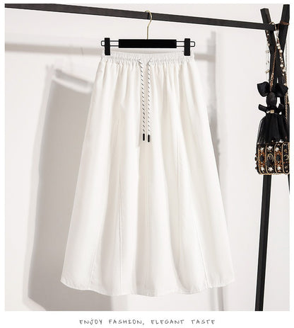 Korean Style Casual Versatile Long Skirt Plus Size Skirts Women 2025 Autumn New Fashionable High Elastic Waist A Line Skirt