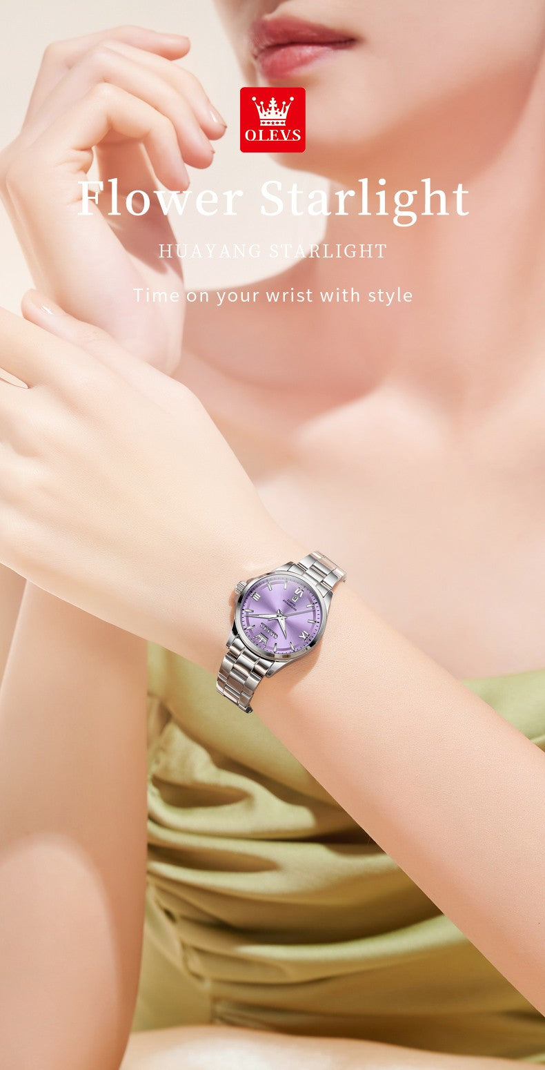 OLEVS 3668 Women Watch Luxury Original Quartz Watch Sword Needle Fashion Roman Automatic Date Calendar Window Women Watch