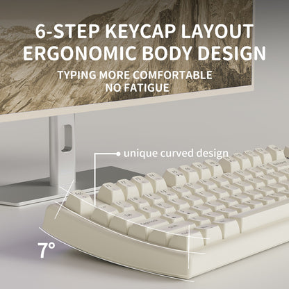 Teclado EWEADN V97 Cute Creamy, Teclado Gamer Sem Fio Bluetooth/2.4GHz com Retroiluminação RGB, Recarregável, Silencioso, para PC Gamer