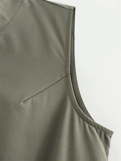 MUJER Zipper Long Dress Woman Pleated Sleeveless Bodycon Dress Summer Elegant Pa
