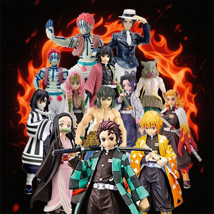 Boneco de Ação do Anime Demon Slayer - Kamado Tanjirou com Agatsuma Zenitsu e Nezuko, Brinquedos de PVC Kimetsu No Yaiba Guerreiros