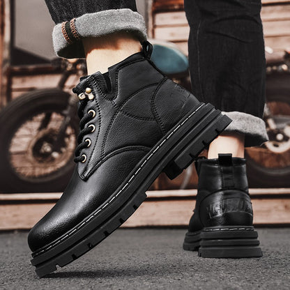 Luxury Brand Men's Lace-Up Shoes Winter Classic Mens High Top Boots Man Korean Version Casual Shoes Male Leather Fashion Boots