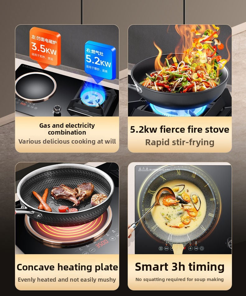 Dual Fuel 3500W Gas Electric Cooker Household Concave Induction Cooktop Class Energy Built-in Countertop Natural Gas Easy Table