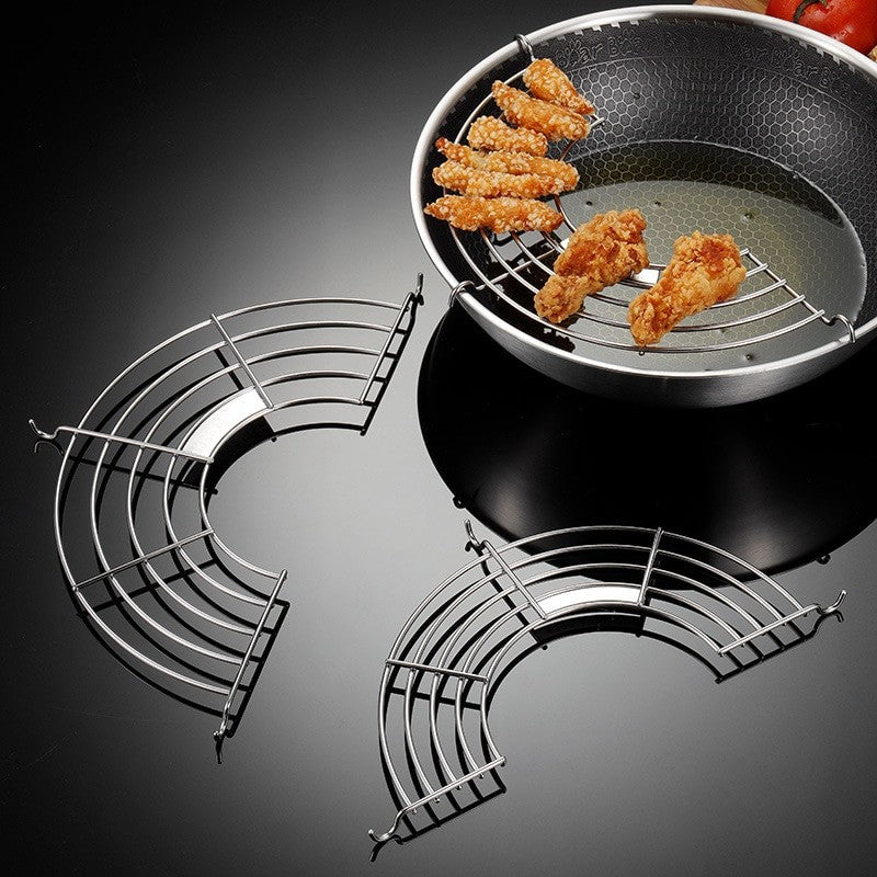 Drainage Rack Barbecue Rack Stainless Steel Hanging Pan Drainage Frying Line Rack Kitchen Insulation Drainage Oil Accessories