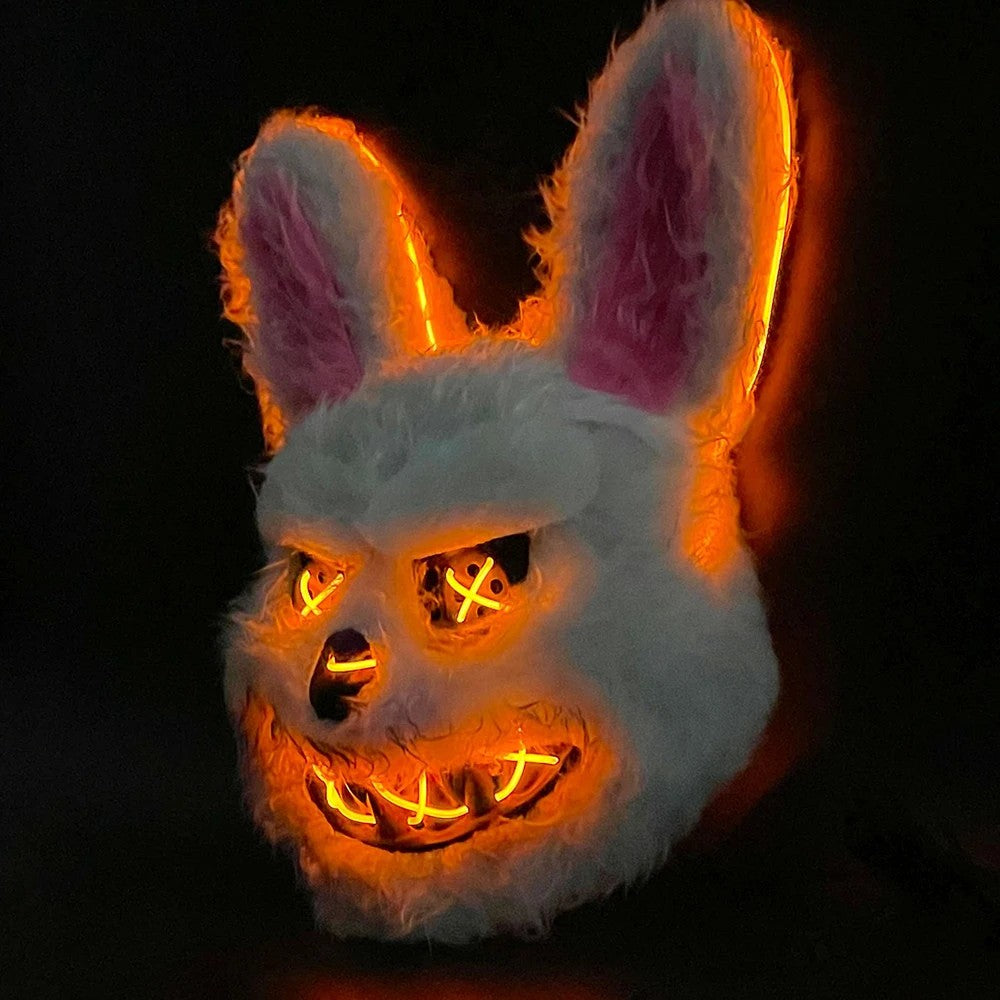 Halloween Cosplay Party Luminous LED Light Face Mask Make-up Horror Rabbit Bear Mask Headgear Cartoon Animal Carnival Head Cover