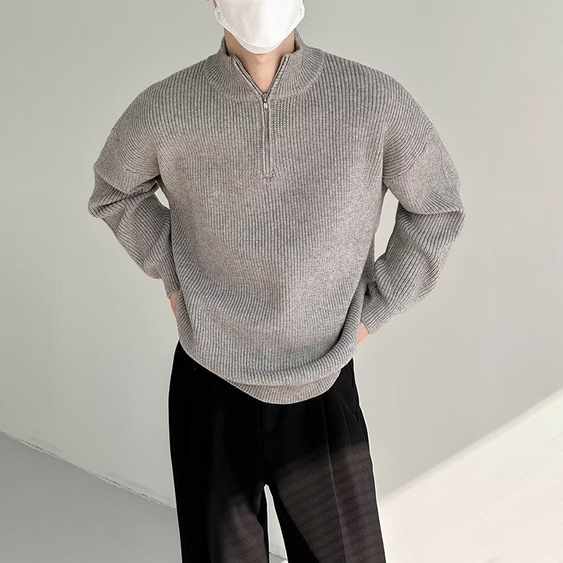 Half Zipper Men's Knitwear Sweater Autumn Solid Color Knitted Pullover Japanese Harajuku Sweaters Hip-Hop Streetwear Pullovers