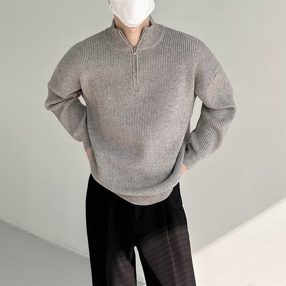Half Zipper Men's Knitwear Sweater Autumn Solid Color Knitted Pullover Japanese Harajuku Sweaters Hip-Hop Streetwear Pullovers
