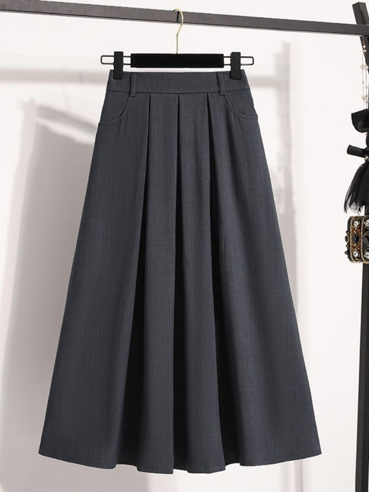 Solid Versatile Medium Length Pleated Skirt 2026 Plus Size Skirts A-Line Maxi Gown Spring Autumn New Half-length Umbrella Skirt