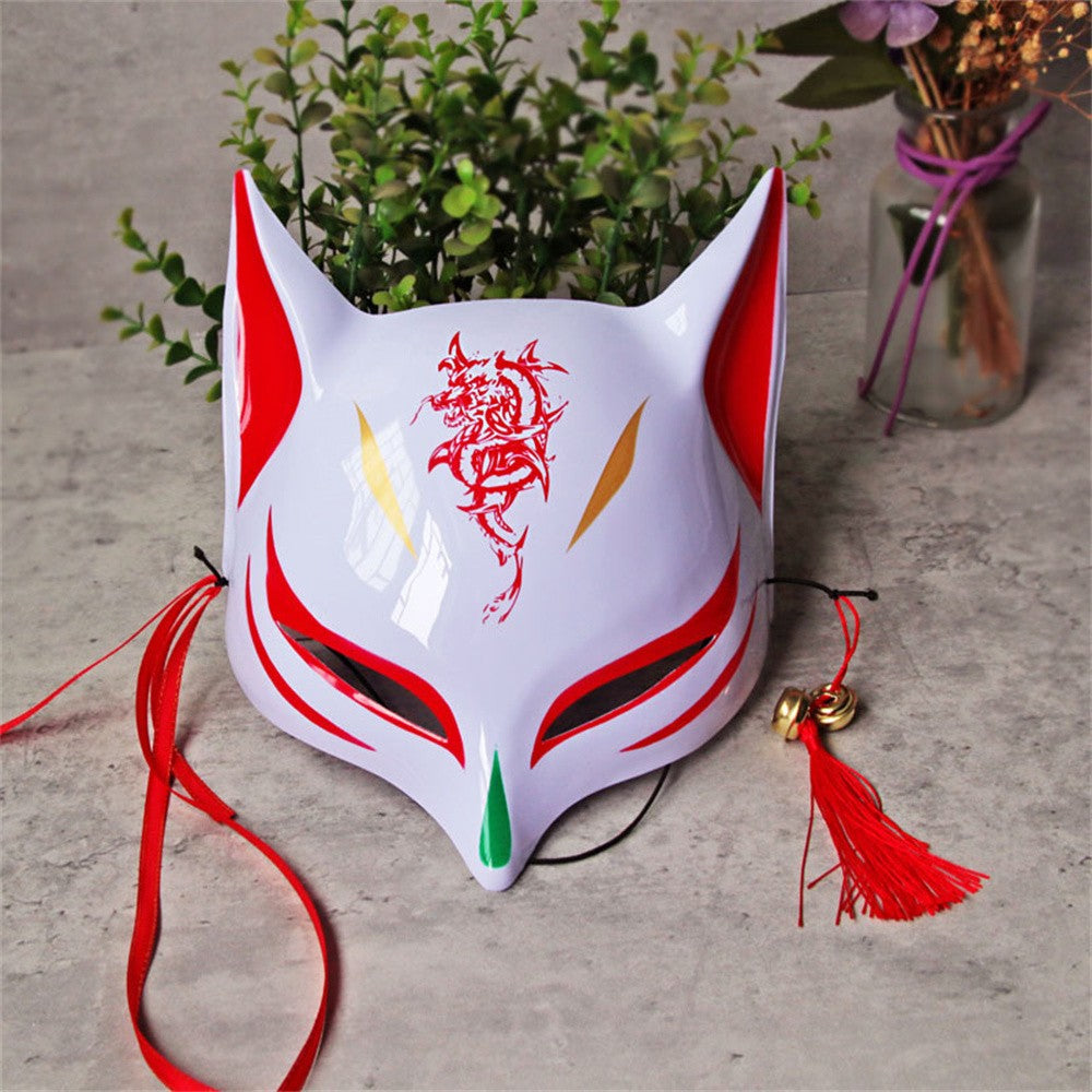 New Fashion Anime Fox Mask Hand-Painted Half Face Cat Mask With Tassels Bell Halloween Masquerade Party Festival Cosplay Gift