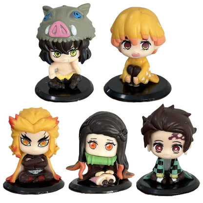 Atacado de Bonecos em Miniatura Q Posket Demon Slayer 5pçs 10pçs 15pçs Kits Kimetsu No Yaiba Pequenas Bonecas de PVC Decoração de Mesa