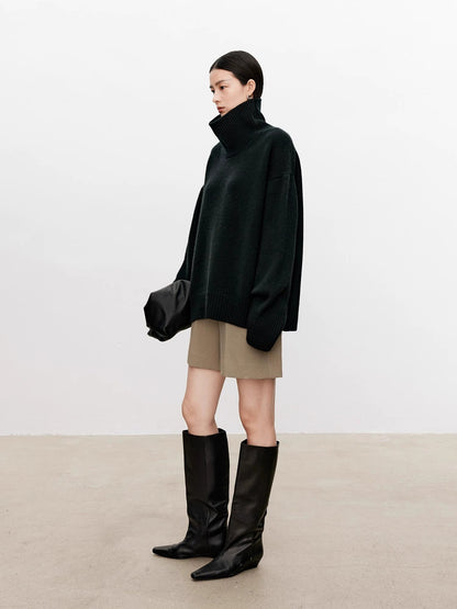 Thickened turtleneck 100% pure cashmere sweater women's loose lazy knit silhouette sweater European products