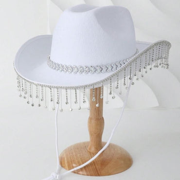 L5YA Soft Sweet Unisex Hat British Stylish Hat Rhinestones Fashionable Western Hat for Parties and Weddings