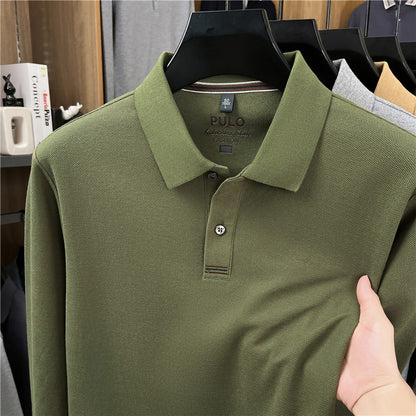 100Cotton High-Quality Men's Polo Shirt Placket Embroid Breathable Long Sleeve Autumn Lapel T-Shirt Business Casual Menswear