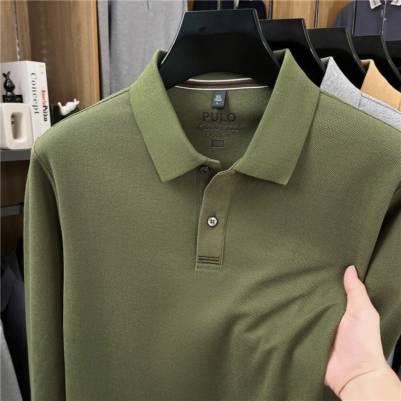 100Cotton High-Quality Men's Polo Shirt Placket Embroid Breathable Long Sleeve Autumn Lapel T-Shirt Business Casual Menswear