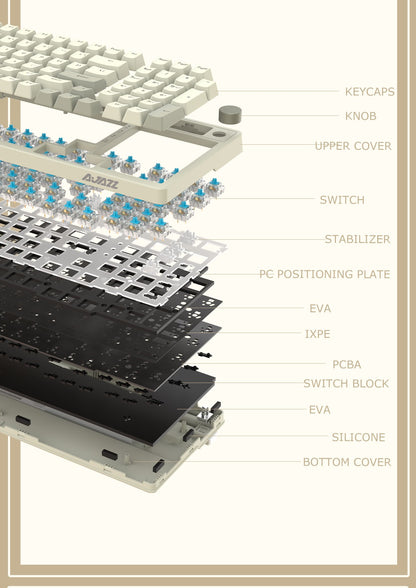 Teclado Mecânico com Fio Ajazz AK992, Layout Completo de 98 Teclas, Hot-Swap, Teclado USB para Jogos, Botão de Tecla Multimídia para Desktop PC Laptop