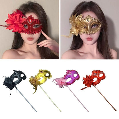 Venetian Party Handheld Masquerade Masks Stick Side Flower Festival Costume Party Half Face Mask Carnival Party