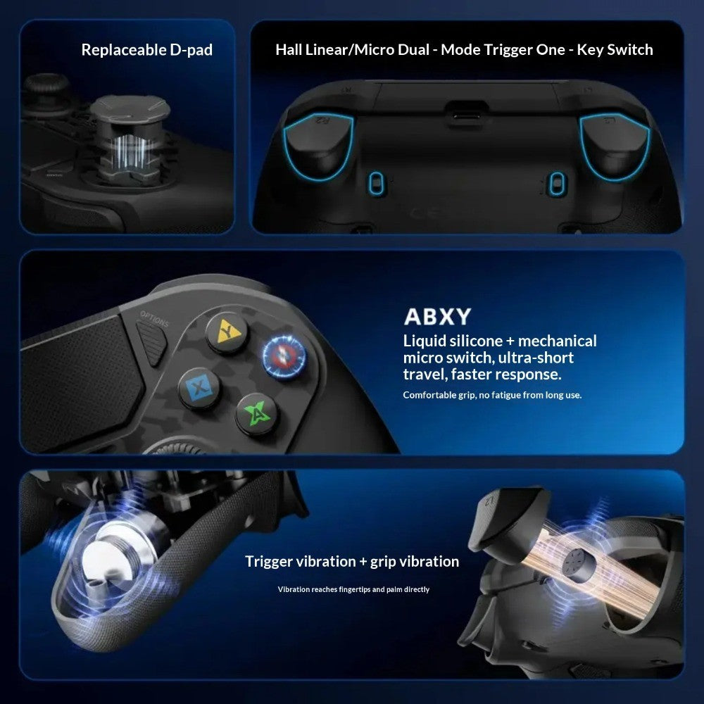 AceGamer Hyper Shadow D4 Gaming Controller Wireless Bluetooth TMR Joystick Customizable Buttons for PS4/Pc/Steam/Switch2 Game