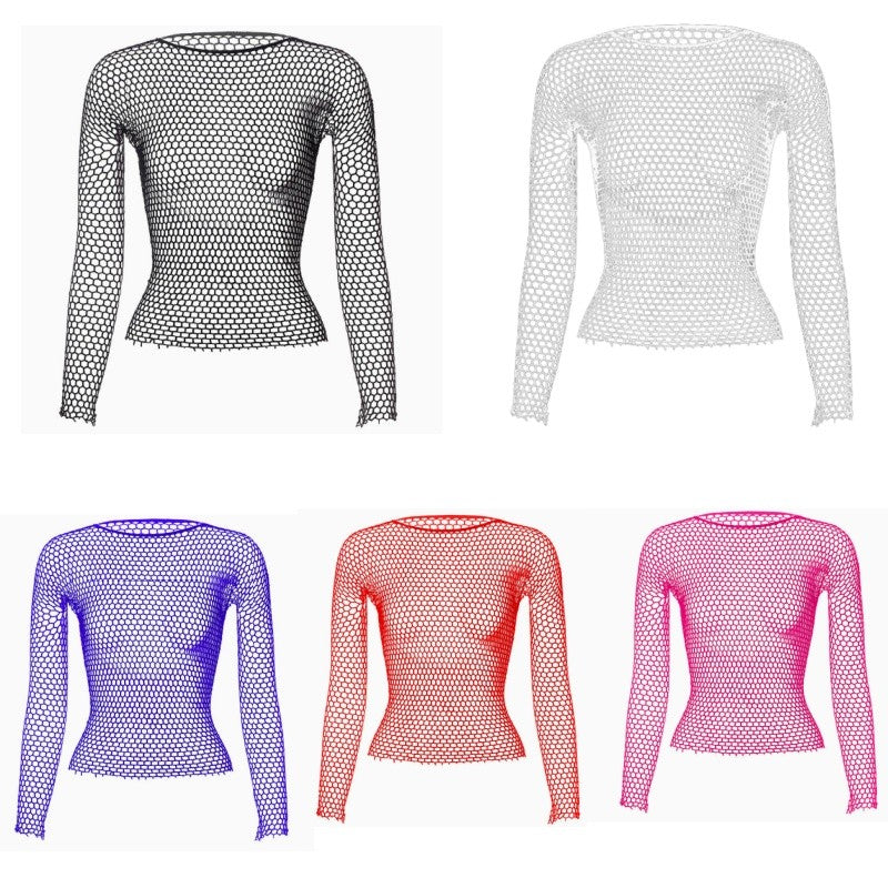 Fashion Hollow Out Basic T Shirts Mens Women Sexy Hollow Out See Through Mesh T-shirt Party Spring Vintage Slim Fit Elastic Tees