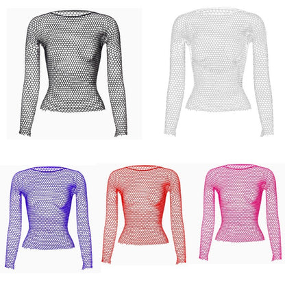 Fashion Hollow Out Basic T Shirts Mens Women Sexy Hollow Out See Through Mesh T-shirt Party Spring Vintage Slim Fit Elastic Tees