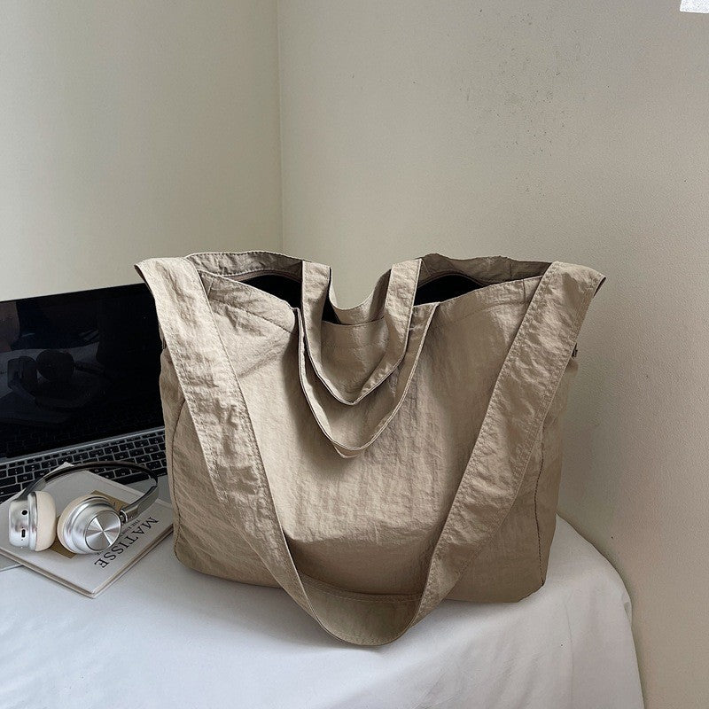 Lazy Style Nylon Crossbody Shoulder Bag Women Casual Large Capacity Bucket Tote Bag Lightweight Japan Style Simple Handbag