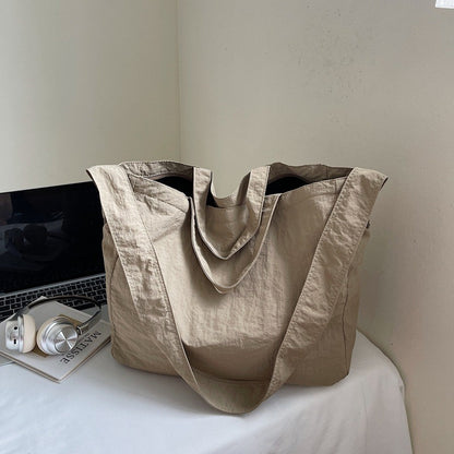 Lazy Style Nylon Crossbody Shoulder Bag Women Casual Large Capacity Bucket Tote Bag Lightweight Japan Style Simple Handbag