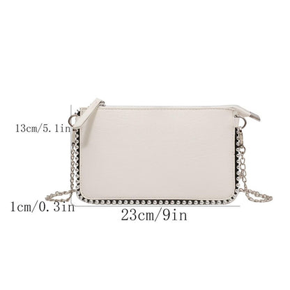Women's retro classic bead chain design elegant and exquisite crossbody bag solid color commuting envelope bag.