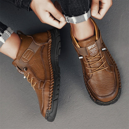 Italian Men's Outdoor Walking Boots Casual Leather Comfy Designer Driving Flats Fashion Vintage Handmade Thick Bottom Sneakers