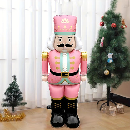 1 Christmas Standing 48-Inch Nutcracker Balloon, Pink and Red Birthday Party Atmosphere Decorations, Indoor/Outdoor Event Props