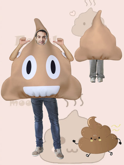 Funny Daddy Poo Costume & Mona Lisa Parody Mural Cosplay Outfit for Halloween School Party Parent-Child Matching Set