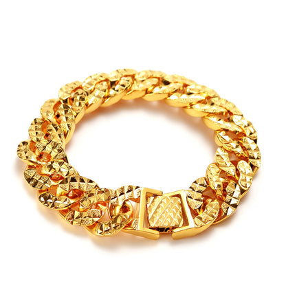 Pulseira de Ouro AU999 de Alta Qualidade Edição Larga Corrente de Chefe Pulseira Lisa Corrente Cubana NK Corrente de Pulso Masculina de Luxo Leve 24K