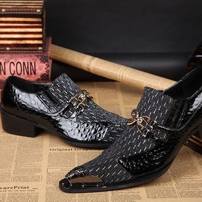 2024 Western Fashion Pointed Metal Toe Dress Shoes Blue Grey Party Wedding Leather Shoes for Men