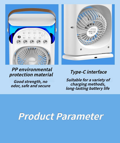 Multi-Function Mist Fan with Oscillating Air Conditioner, Aromatherapy, Colorful Lights & Timer for Home Office Use