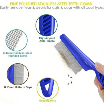 Pente para pulgas e piolhos, pacote com 4, pentes de aço inoxidável para cães e gatos com dentes arredondados, remoção profissional de manchas de lágrima de animais de estimação com dupla face