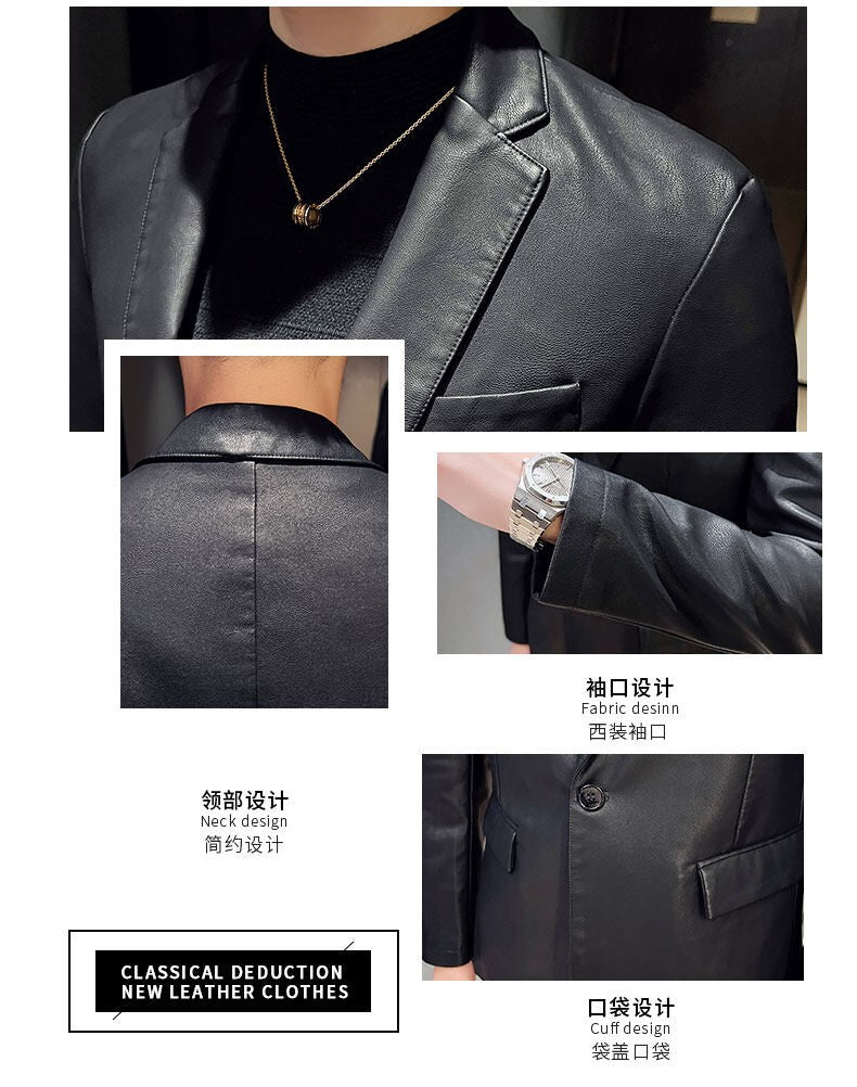 Fashion Men's Casual Leather Dress Suit Coat Male Fashion Business Casual Pu Blazers Jacket Casual Blazer Jackets Man Outerwear
