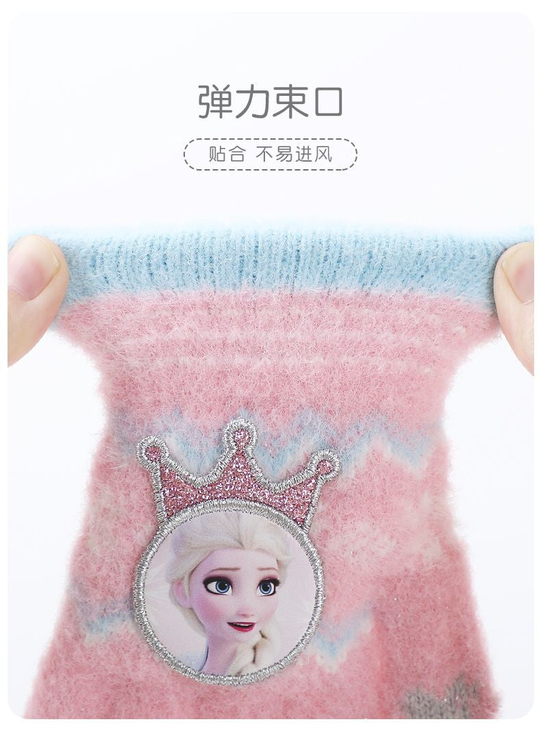 Disney Frozen Elsa desenho animado fofo e feminino coração outono e inverno luvas infantis grossas e quentes à prova de frio com dedos inteiros para atividades ao ar livre