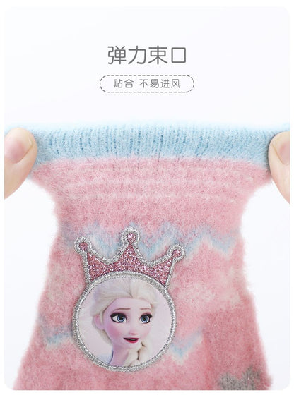 Disney Frozen Elsa desenho animado fofo e feminino coração outono e inverno luvas infantis grossas e quentes à prova de frio com dedos inteiros para atividades ao ar livre