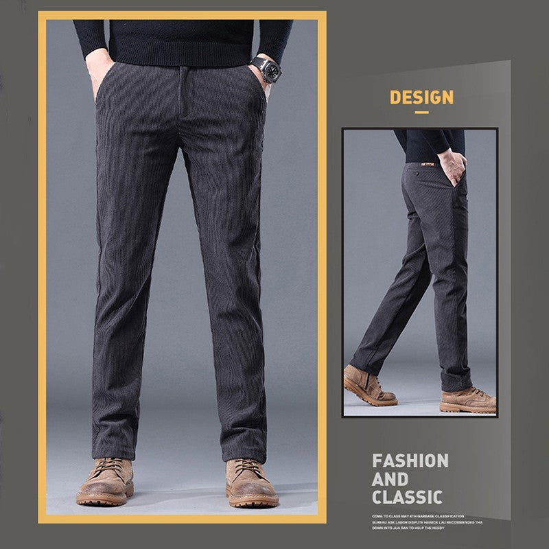 New Fleece Pants Men Casual Work Business Trousers Winter Corduroy Straight Slim Pants Outdoor Streetwear Thick Warm Sweatpants