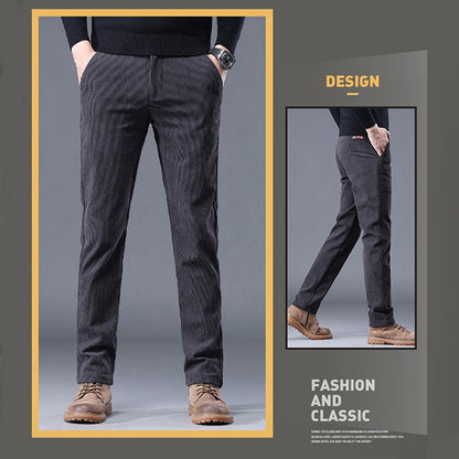 New Fleece Pants Men Casual Work Business Trousers Winter Corduroy Straight Slim Pants Outdoor Streetwear Thick Warm Sweatpants