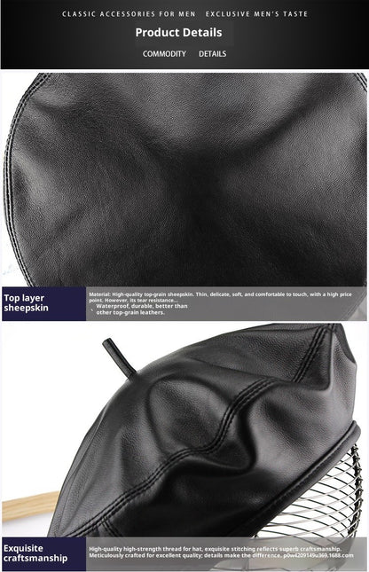 Autumn Winter Women's Genuine Sheep Leather Beret Vintage British Style Painter Hat Versatile Casual Real Leather Headwear